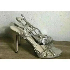 Caparros Womens Size 7.5 Silver Strappy 3''Stiletto Heels Formal